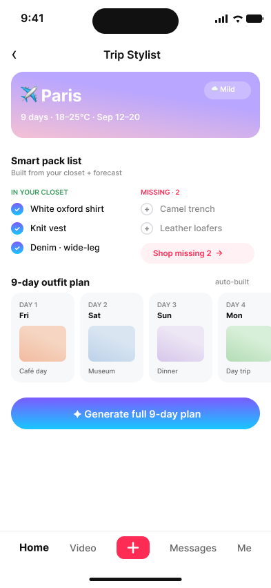 Trip Stylist screen